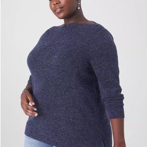 NWT Lane Bryant 3x 22/24 Blue Classic Open-Boatneck Texture Knit Sweatshirt